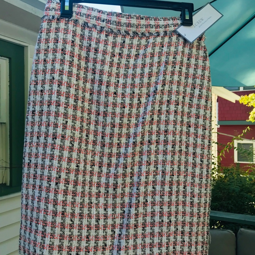 Cream/black/orange J. Crew pencil skirt.